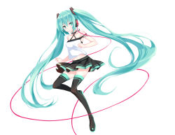 Rule 34 | 1girl, black footwear, black thighhighs, blue eyes, blue hair, boots, full body, hatsune miku, headphones, highres, long hair, looking at viewer, matching hair/eyes, skirt, smile, solo, thigh boots, thighhighs, ttnap, twintails, vocaloid, white background