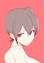 Rule 34 | 10s, 1girl, breasts, brown eyes, brown hair, close-up, kaga (kancolle), kantai collection, large breasts, long hair, looking at viewer, makabe gorou, nude, pink background, side ponytail, sketch, smile, solo