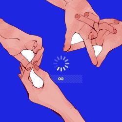 Rule 34 | absurdres, blue background, commentary, english commentary, fingernails, hand focus, highres, infinity symbol, kageyama ritsu, kageyama shigeo, loading screen, mob psycho 100, neige404, out of frame, own hands together, simple background