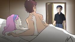 Rule 34 | 1boy, 1girl, caught, cheating (relationship), digimon, door, hetero, ichijouji ken, inoue miyako, looking at another, motomiya daisuke, sex
