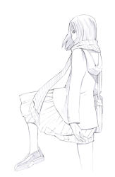 Rule 34 | 1girl, monochrome, original, simple background, sketch, skirt, solo, traditional media, yoshitomi akihito
