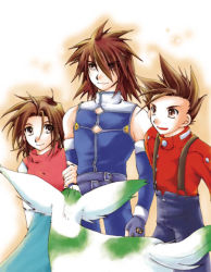 Rule 34 | 00s, anna irving, brown hair, family, kratos aurion, lloyd irving, short hair, simple background, smile, tales of (series), tales of symphonia