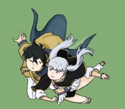 Rule 34 | 1boy 1girl, bad tag, black clover, black hair, carrying, highres, noelle silva, twintails, yuno (black clover)