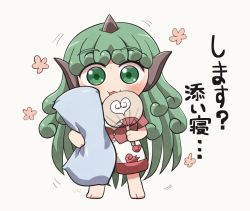 Rule 34 | 1girl, :3, :d, barefoot, curly hair, green eyes, green hair, horns, komano aunn, long hair, looking at viewer, open mouth, rokugou daisuke, shorts, simple background, single horn, smile, solo, standing, touhou, white background