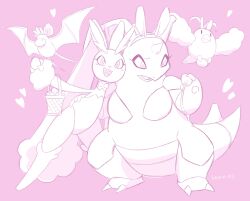 Rule 34 | 2girls, animal ears, basket, bat (animal), bat wings, blush, body fur, bow, bowtie, breasts, broken egg, buck teeth, claws, clothed pokemon, creatures (company), detached collar, easter, easter egg, egg, egg yolk, game freak, gen 1 pokemon, gen 3 pokemon, gen 4 pokemon, hand around waist, headband, heart, holding, holding basket, holding egg, horns, leotard, lexivine, lopunny, monochrome, multiple girls, nidoqueen, nintendo, no humans, open mouth, playboy bunny, pokemon, pokemon (creature), rabbit ears, rabbit girl, single horn, swablu, tail, teeth, thick eyebrows, wings, zubat