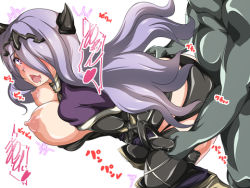 Rule 34 | 1boy, 1girl, blush, breasts, camilla (fire emblem), clothed sex, fire emblem, heart, hetero, image sample, looking at viewer, lowres, mousou fukuza gata, nintendo, nipples, nose blush, open mouth, sex, solo focus, text focus
