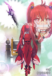 Rule 34 | 1girl, ahoge, battle mage (dungeon and fighter), crying, crying with eyes open, disassembly, dungeon and fighter, face, female mage (dungeon and fighter), full body, jacket, kasy, mage (dungeon and fighter), red footwear, red hair, red jacket, snot, solo, staff, tears, teeth, twintails