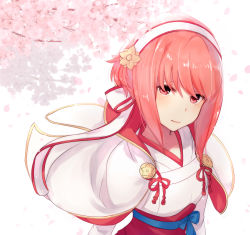 Rule 34 | 1girl, cherry blossoms, closed mouth, fire emblem, fire emblem fates, hairband, haru (nakajou-28), highres, japanese clothes, nintendo, petals, pink eyes, pink hair, sakura (fire emblem), short hair, solo, upper body