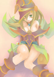 Rule 34 | 1girl, bad id, bad pixiv id, blonde hair, blush, boots, breasts, dark magician girl, detached sleeves, duel monster, green eyes, hat, large breasts, long hair, pentacle, solo, witch hat, wizard hat, yu-gi-oh!, yuko (uc yuk), yuu-gi-ou, yu-gi-oh! duel monsters