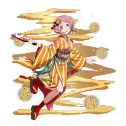 Rule 34 | blush, brown eyes, highres, japanese clothes, kimono, lisbeth (alo-sao), new year, official art, pink hair, short hair, smile, sword art online, yukata