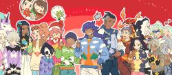 Rule 34 | 6+boys, 6+girls, ;d, absurdres, allister (pokemon), annotation request, arm behind head, arm grab, asymmetrical bangs, asymmetrical hair, bea (pokemon), beard, bede (pokemon), black hair, blue eyes, blue hair, brother and sister, brothers, brown eyes, brown hair, casual, centiskorch, character print, charizard, christmas, christmas sweater, clenched hand, closed eyes, commentary, creatures (company), dark-skinned female, dark-skinned male, dark skin, drednaw, duraludon, earrings, eldegoss, eyewear on head, facial hair, falinks, frown, galarian form, galarian rapidash, galarian yamask, game freak, gen 1 pokemon, gen 3 pokemon, gen 4 pokemon, gen 8 pokemon, glasses, gloria (pokemon), gordie (pokemon), green eyes, green hair, grey eyes, grey hair, grin, gym leader, hair ornament, hairband, half-closed eyes, hat, heart, heart hair ornament, highres, holding, holding pokedex, holding pokemon, hoop earrings, hop (pokemon), inset, jewelry, jirachi, kabu (pokemon), legendary pokemon, leon (pokemon), long hair, long sleeves, marnie (pokemon), mask, medium hair, melony (pokemon), milo (pokemon), morpeko, morpeko (full), mother and son, multiple boys, multiple girls, musical note, mythical pokemon, namakawa, nessa (pokemon), nintendo, obstagoon, on head, one eye closed, opal (pokemon), open mouth, outline, pants, partially annotated, piers (pokemon), pink hair, pokedex, pokemon, pokemon (creature), pokemon on head, pokemon swsh, ponytail, raihan (pokemon), red headwear, red scarf, rotom, rotom phone, santa hat, scarf, short hair, siblings, skirt, smile, sonia (pokemon), striped clothes, striped scarf, sunglasses, sunglasses on head, sweatdrop, sweater, thumbs up, twintails, undercut, victor (pokemon), white hairband, white outline, wooloo, yamper, yellow eyes