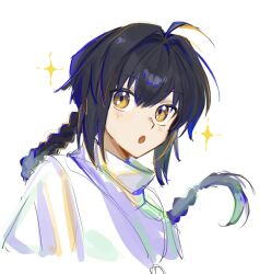 Rule 34 | 1boy, :o, ahoge, black hair, blush, braid, fate/samurai remnant, fate (series), hair between eyes, highres, long hair, looking at viewer, male focus, open mouth, other focus, solo, sparkle, tokoni fusu, white background, yamato takeru (fate), yellow eyes