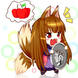Rule 34 | animal ears, apple, brown hair, food, fruit, happy, holo, long hair, money, spice and wolf, tail