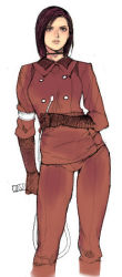 Rule 34 | 1girl, brown eyes, brown hair, gloves, military, military uniform, oda non, short hair, snk, solo, the king of fighters, uniform, whip, whip (kof)