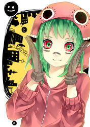 Rule 34 | 1girl, colorized, gloves, green hair, gumi, looking at viewer, matryoshka (vocaloid), sasakichi (ssk chi), smile, solo, vocaloid