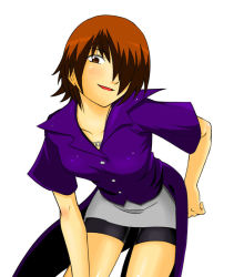 Rule 34 | 1girl, bent over, female focus, kumataka, short hair, simple background, solo, standing, tagme, white background