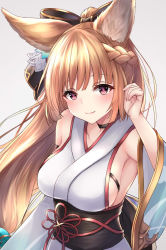 Rule 34 | 1girl, animal ears, blush, breasts, brown hair, closed mouth, granblue fantasy, highres, large breasts, long hair, looking at viewer, pink eyes, sideboob, smile, solo, upper body, ym (distance819), yuisis (granblue fantasy)