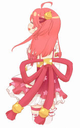 Rule 34 | 1girl, ahoge, bridal garter, cherry blossom print, closed eyes, floral print, frills, from behind, hair ornament, highres, hokke no hiraki, hololive, long hair, one side up, open mouth, paw print, paw print pattern, pink hair, sakura miko, sakura miko (1st costume), solo, virtual youtuber, white background, white legwear