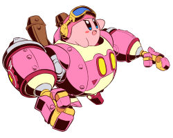 Rule 34 | :o, blue eyes, blush stickers, goggles, goggles on head, helmet, highres, kirby, kirby: planet robobot, kirby (series), mecha, naga u, nintendo, open mouth, robobot armor, robot, simple background, solo, white background