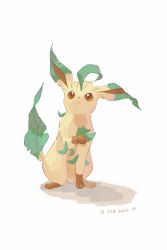 Rule 34 | brown eyes, closed mouth, commentary request, creatures (company), dated, game freak, gen 4 pokemon, highres, leafeon, leg up, looking up, mokuzou (moku ssbu), nintendo, no humans, pokemon, pokemon (creature), signature, simple background, solo, white background