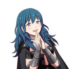 Rule 34 | 1girl, armor, blue eyes, blue hair, byleth (female) (fire emblem), byleth (fire emblem), cape, fire emblem, fire emblem: three houses, hiyori (rindou66), nintendo, open mouth, simple background, solo, upper body, white background