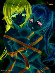 Rule 34 | 2girls, :d, absurdres, asymmetrical docking, blonde hair, blue bow, blue ribbon, blush, bow, breast press, breasts, cleavage, closed mouth, collarbone, company name, copyright name, eyelashes, from side, green eyes, hair between eyes, hair bow, hair intakes, hair ornament, highres, hug, large breasts, long hair, looking at viewer, low ponytail, mizuori shizuku, multiple girls, nagayama yuunon, naked ribbon, navel, official art, open mouth, pink background, purple eyes, purple hair, ribbon, ringed eyes, shiny skin, sideboob, simple background, small breasts, smile, summer pockets, tsumugi wenders, twintails, upper body, white bow, x hair ornament