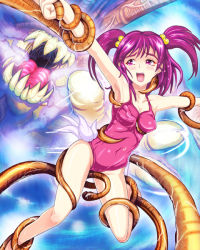 Rule 34 | 00s, 1girl, armpits, blush, breasts, drachenriese, female focus, imminent rape, legs, medium breasts, monster, one-piece swimsuit, precure, purple eyes, rape, restrained, solo, swimsuit, teeth, tentacles, tentacles, tentacles under clothes, twintails, two side up, yes! precure 5, yumehara nozomi
