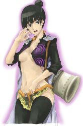 Rule 34 | 1girl, amazon warrior, black hair, breasts, cigarette, female focus, gradient background, koge-owl, navel, one piece, open clothes, rindou (one piece), solo