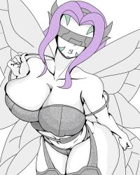 Rule 34 | 1girl, digimon, digimon frontier, fairimon, fairy, highres, mask, purple hair, sketch, solo, wings