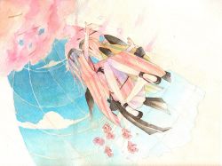 Rule 34 | bad id, bad pixiv id, cherry blossoms, day, japanese clothes, kuko, original, petals, sky, solo, tree