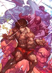 Rule 34 | 6+boys, abs, anniversary, bald, biceps, brown hair, character request, commentary request, crossed arms, eyepatch, facial scar, feet out of frame, glowing, glowing eye, grappler baki, grin, hanma baki, highres, kazama raita, male focus, multiple boys, muscular, muscular male, nipples, pectorals, punching, red shorts, scar, scar on arm, scar on back, scar on cheek, scar on chest, scar on face, scar on leg, short hair, shorts, smile, stomach, sunglasses, thick eyebrows, thighs, topless male, veins, wrinkled skin