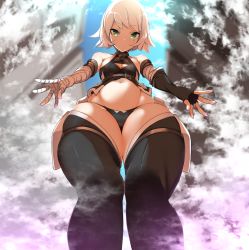 Rule 34 | 1girl, bandaged arm, bandages, bare shoulders, bebebe (pepegakii), belt, black gloves, black panties, black thighhighs, boots, breasts, cleft of venus, fate/apocrypha, fate (series), fingerless gloves, from below, gloves, green eyes, highres, incoming hug, jack the ripper (fate/apocrypha), looking at viewer, navel, outstretched arms, panties, scar, scar across eye, scar on face, short hair, small breasts, solo, thick thighs, thigh boots, thighhighs, thighs, underwear, white hair, wide hips