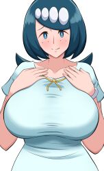 Rule 34 | 1girl, blue eyes, blue hair, breasts, creatures (company), game freak, kiteman442, lana&#039;s mother (pokemon), large breasts, nintendo, pokemon, pokemon (anime), pokemon sm (anime), solo