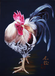 Rule 34 | absurdres, acrylic paint (medium), animal focus, bird, chicken, highres, no humans, original, painting (medium), realistic, rooster, signature, solo, tatsumasa, traditional media
