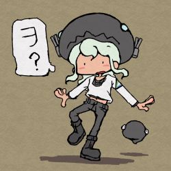 Rule 34 | 10s, 1girl, :o, abyssal ship, adapted costume, alternate costume, blush stickers, boots, chibi, commentary request, familymart, familymart, hat, i-class destroyer, kantai collection, masakappa, midriff, navel, speech bubble, translation request, wo-class aircraft carrier