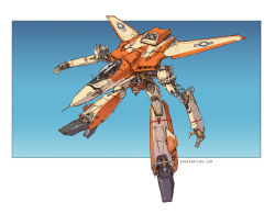 Rule 34 | choujikuu yousai macross, commentary, deviantart username, emerson tung, english commentary, gerwalk, gradient background, highres, machinery, macross, male focus, mecha, radio antenna, redesign, robot, roundel, science fiction, signature, sketch, solo, united states, variable fighter, vf-1, vf-1d