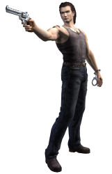 Rule 34 | 1boy, billy coen, capcom, cuffs, gun, handcuffs, highres, jewelry, male focus, necklace, resident evil, resident evil 0, solo, weapon