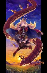 Rule 34 | 10s, 1girl, blonde hair, book, cagliostro (granblue fantasy), crown, fuji fujino, gradient background, granblue fantasy, long hair, looking at viewer, ouroboros (granblue fantasy), purple eyes, snake, spikes, stab, thighhighs