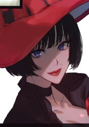 1girl arc_system_works black_hair blue_eyes collarbone guilty_gear guilty_gear_strive hat hitsuji_kusa i-no mole mole_above_mouth solo witch_hat