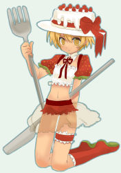 Rule 34 | 1girl, birthday cake, cake, dadami, food, food as clothes, food-themed clothes, fruit, hat, ribbon, solo, strawberry