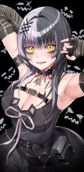 Rule 34 | 1girl, absurdres, black hair, breasts, cleavage, grey hair, herzu, highres, hololive, hololive english, large breasts, looking at viewer, makeup running, multicolored hair, shiori novella, solo, two-tone hair, virtual youtuber, yellow eyes