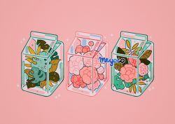 Rule 34 | artist name, box, flower, in box, in container, leaf, meyoco, no humans, original, pink background, pink flower, see-through, simple background, sparkle