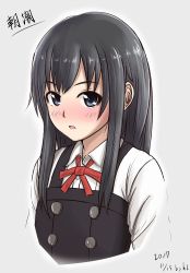 Rule 34 | 1girl, asashio (kancolle), black hair, blue eyes, character name, dated, dress, graphite (medium), h2 (h20000000), highres, kantai collection, long hair, long sleeves, pinafore dress, signature, simple background, sketch, sleeveless dress, solo, traditional media