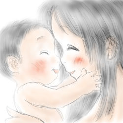 Rule 34 | age difference, baby, black hair, closed eyes, long hair, lowres, md5 mismatch, mother and son, nude, open mouth, original, rokuroubuna, smile