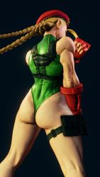 Rule 34 | 1girl, 3d, antenna hair, ass, bare shoulders, blonde hair, braid, breasts, cammy white, clenched teeth, covered navel, curvy, gloves, green leotard, groin, hat, highleg, highleg leotard, highres, huge ass, large breasts, leotard, long hair, red gloves, red hat, ryona, screencap, shiny clothes, skindentation, solo, street fighter, street fighter v, teeth, thighs, third-party edit, thong leotard, twin braids, very long hair, wide hips