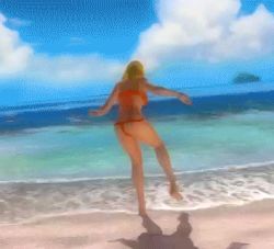 Rule 34 | 1girl, 3d, animated, animated gif, ass, beach, bikini, blonde hair, breasts, dead or alive, dead or alive 5, dolphin, helena douglas, large breasts, lowres, nail polish, ocean, official art, screencap, solo, swimsuit, tecmo, thong, thong bikini