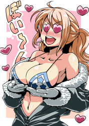 Rule 34 | &gt;:d, 1girl, :d, bikini, bikini top only, breast hold, breasts, cigarette, gloves, heart, heart-shaped eyes, highres, jumpsuit, large breasts, nami (one piece), navel, one piece, open mouth, orange hair, personality switch, ponytail, punk hazard, sanji (one piece), smile, solo, strap gap, swimsuit, tukiwani, v-shaped eyebrows