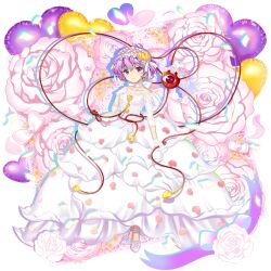 Rule 34 | 1girl, absurdres, closed mouth, commentary, dress, english commentary, flower, frilled hairband, frills, full body, game cg, gloves, hairband, heart, highres, komeiji satori, komeiji satori (blank white map of the underworld), looking at viewer, off shoulder, pink eyes, pink hair, rose, rotte (1109), second-party source, short hair, smile, solo, third eye, touhou, touhou lostword, wedding dress, white dress, white flower, white footwear, white gloves, white hairband, white rose