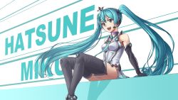 Rule 34 | 1girl, :d, athenawyrm, black footwear, black gloves, blue eyes, blue hair, blue necktie, boots, breasts, character name, cleavage, crown, elbow gloves, floating hair, gloves, grey hairband, hair between eyes, hairband, hatsune miku, headphones, headset, highres, leotard, long hair, medium breasts, microphone, mini crown, necktie, open mouth, racing miku, showgirl skirt, sitting, smile, solo, thigh boots, thighhighs, twintails, very long hair, vocaloid, white leotard
