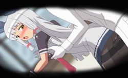 Rule 34 | 10s, 1boy, 1girl, admiral (kancolle), animated, animated gif, ass, black pantyhose, grabbing another&#039;s breast, brown eyes, clothed sex, doggystyle, dress, gloves, grabbing, hangaku, headgear, hetero, invisible penis, kantai collection, long hair, murakumo (kancolle), necktie, pants, pantyhose, pink necktie, sailor dress, sex, sex from behind, silver hair, thighband pantyhose, white gloves, white pants